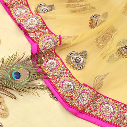 Indian Vintage Saree Yellow Mesh/Net Hand Embroidered Sabyasachi Designer Sari 6Yd Soft Ethnic Bollywood Party saree