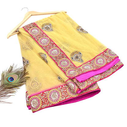 Indian Vintage Saree Yellow Mesh/Net Hand Embroidered Sabyasachi Designer Sari 6Yd Soft Ethnic Bollywood Party saree