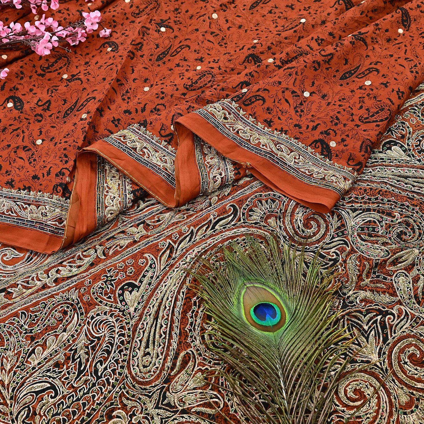 Indian Pre-Owned Sari Black Pure Crepe Silk Pre-owned Hand Embroidered Ritu Kumar Designer Sarees Fabric 5Yd Ethnic Bollywood Party sari