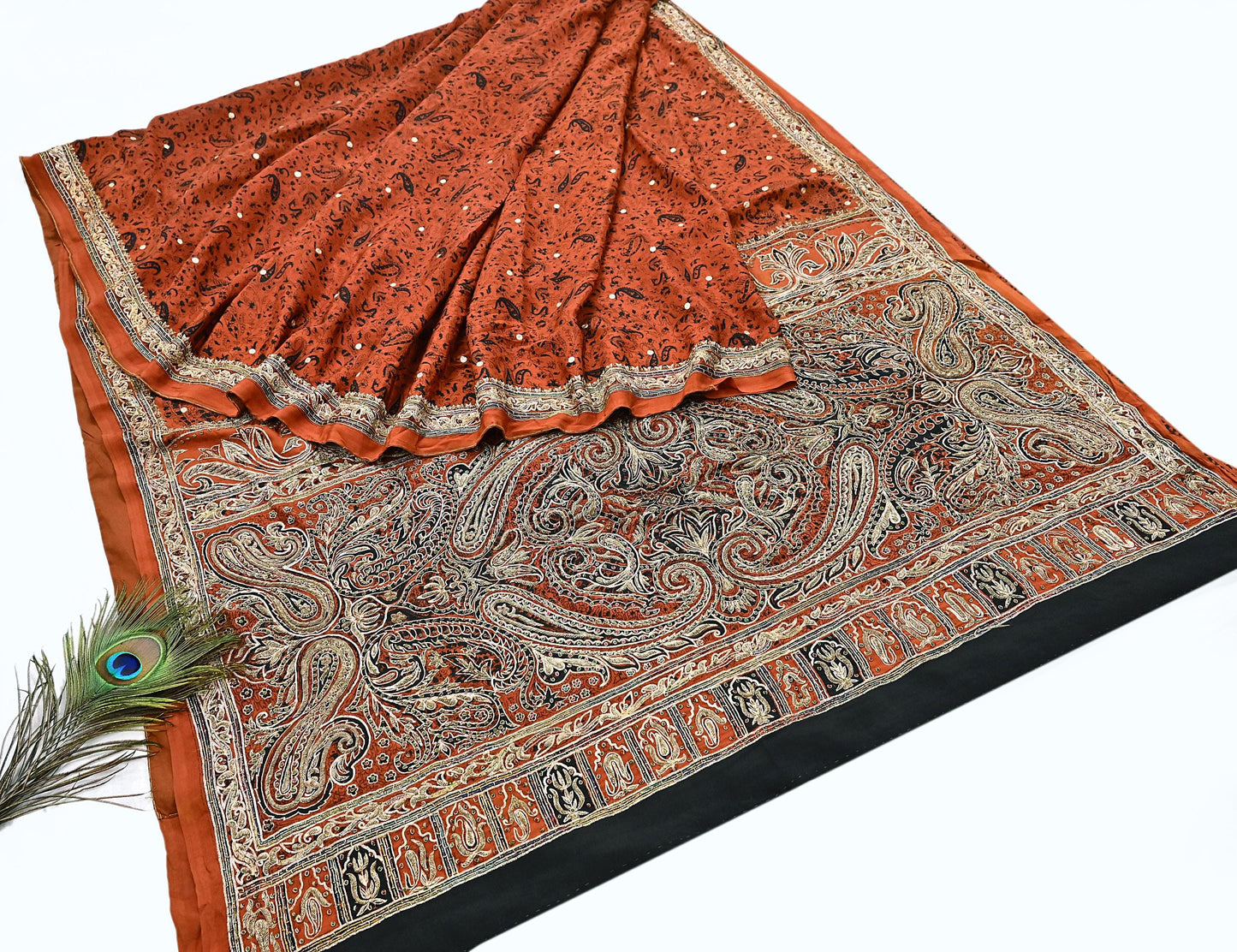 Indian Pre-Owned Sari Black Pure Crepe Silk Pre-owned Hand Embroidered Ritu Kumar Designer Sarees Fabric 5Yd Ethnic Bollywood Party sari