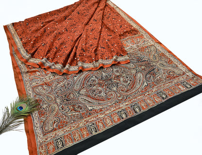 Indian Pre-Owned Sari Black Pure Crepe Silk Pre-owned Hand Embroidered Ritu Kumar Designer Sarees Fabric 5Yd Ethnic Bollywood Party sari