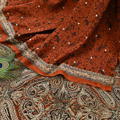 Indian Pre-Owned Sari Black Pure Crepe Silk Pre-owned Hand Embroidered Ritu Kumar Designer Sarees Fabric 5Yd Ethnic Bollywood Party sari