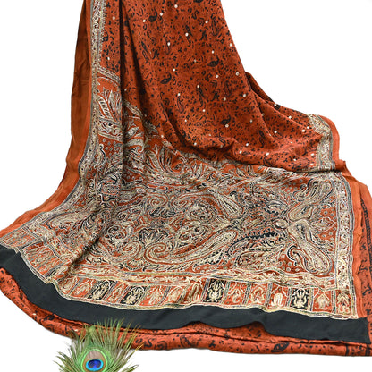 Indian Pre-Owned Sari Black Pure Crepe Silk Pre-owned Hand Embroidered Ritu Kumar Designer Sarees Fabric 5Yd Ethnic Bollywood Party sari