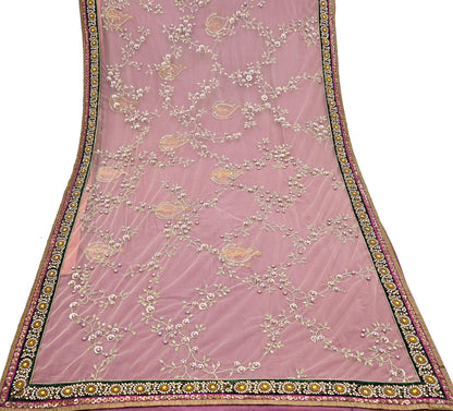 Indian Heavy Sari purple & green Net/Mesh Hand Embroidered Designer Sabyasachi Lehenga Sarees 6yd Ethnic Dabka Zari