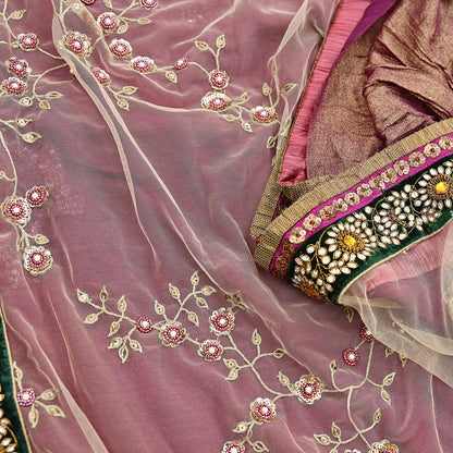 Indian Heavy Sari purple & green Net/Mesh Hand Embroidered Designer Sabyasachi Lehenga Sarees 6yd Ethnic Dabka Zari