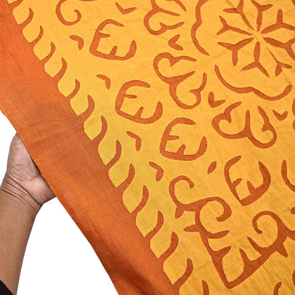 Indian Vintage saffron Dupatta Long Stole Embroidered Patches Pure Cotton Scarves Veil Soft Fringes