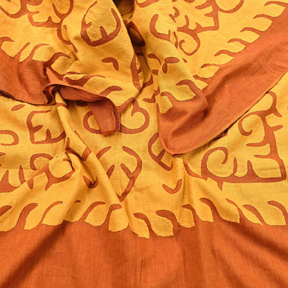 Indian Vintage saffron Dupatta Long Stole Embroidered Patches Pure Cotton Scarves Veil Soft Fringes