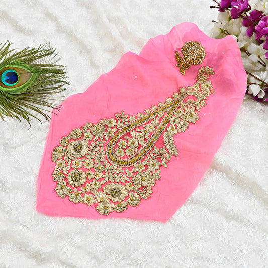Indian Vintage Pink Pure Georgette Silk Appliques Set of 1 | Hand-Embroidered Floral Patches with Zardozi, Dabka ,for Craft, Journals 16x7"