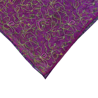 Indian Vintage Purple & Green Dupatta Pure Chiffon silk Long Stole Printed Hand Embroidered Scarves Floral Design Stole Veil Wrap Zari