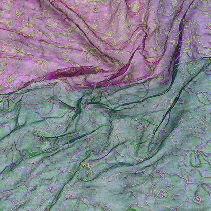 Indian Vintage Purple & Green Dupatta Pure Chiffon silk Long Stole Printed Hand Embroidered Scarves Floral Design Stole Veil Wrap Zari