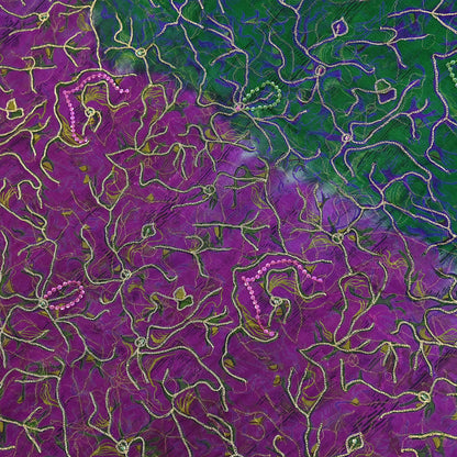 Indian Vintage Purple & Green Dupatta Pure Chiffon silk Long Stole Printed Hand Embroidered Scarves Floral Design Stole Veil Wrap Zari