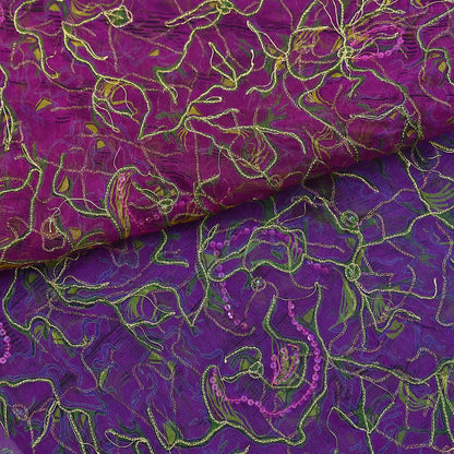 Indian Vintage Purple & Green Dupatta Pure Chiffon silk Long Stole Printed Hand Embroidered Scarves Floral Design Stole Veil Wrap Zari