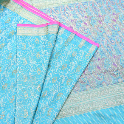 Indian Vintage Sari Blue Heavy Pure Silk Woven Banarasi Brocade Saree Fabric 5Yd Ethnic Dress making Crafting Bollywood Dress Designing Zari