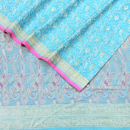 Indian Vintage Sari Blue Heavy Pure Silk Woven Banarasi Brocade Saree Fabric 5Yd Ethnic Dress making Crafting Bollywood Dress Designing Zari