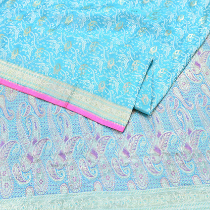 Indian Vintage Sari Blue Heavy Pure Silk Woven Banarasi Brocade Saree Fabric 5Yd Ethnic Dress making Crafting Bollywood Dress Designing Zari