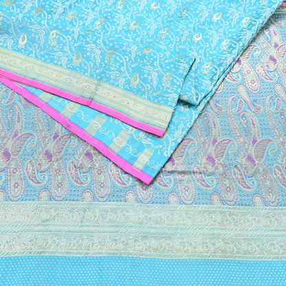 Indian Vintage Sari Blue Heavy Pure Silk Woven Banarasi Brocade Saree Fabric 5Yd Ethnic Dress making Crafting Bollywood Dress Designing Zari