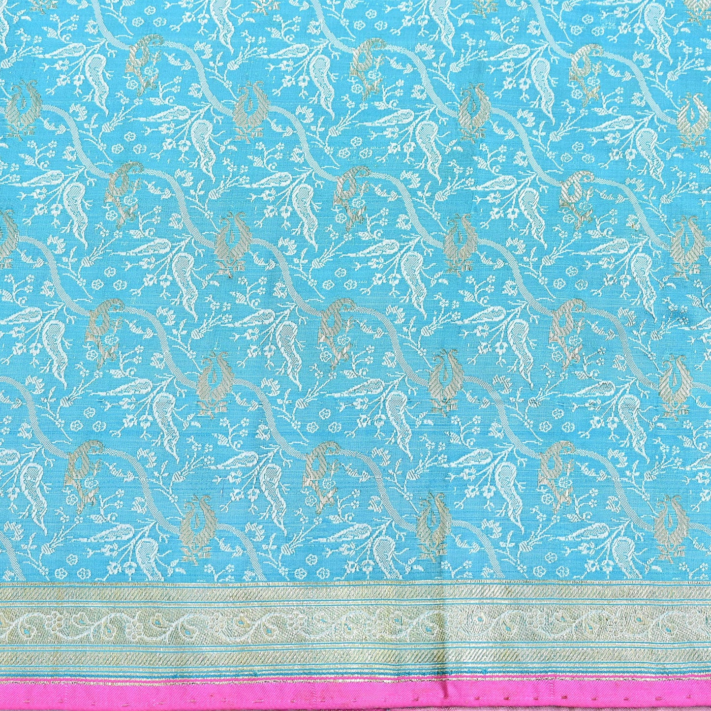 Indian Vintage Sari Blue Heavy Pure Silk Woven Banarasi Brocade Saree Fabric 5Yd Ethnic Dress making Crafting Bollywood Dress Designing Zari