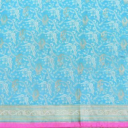 Indian Vintage Sari Blue Heavy Pure Silk Woven Banarasi Brocade Saree Fabric 5Yd Ethnic Dress making Crafting Bollywood Dress Designing Zari