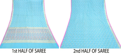 Indian Vintage Sari Blue Heavy Pure Silk Woven Banarasi Brocade Saree Fabric 5Yd Ethnic Dress making Crafting Bollywood Dress Designing Zari