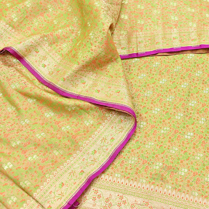 Indian Vintage Sari Beige Heavy Pure Silk Woven Banarasi Brocade Saree Fabric 5Yd Ethnic Dress making Crafting Bollywood Dress Designing