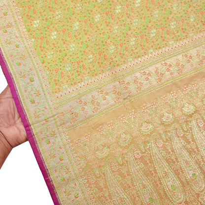 Indian Vintage Sari Beige Heavy Pure Silk Woven Banarasi Brocade Saree Fabric 5Yd Ethnic Dress making Crafting Bollywood Dress Designing