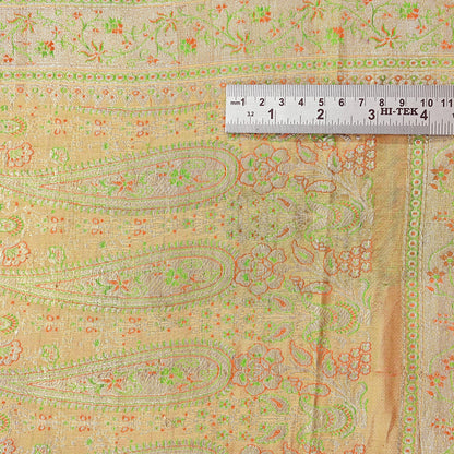 Indian Vintage Sari Beige Heavy Pure Silk Woven Banarasi Brocade Saree Fabric 5Yd Ethnic Dress making Crafting Bollywood Dress Designing