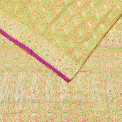 Indian Vintage Sari Beige Heavy Pure Silk Woven Banarasi Brocade Saree Fabric 5Yd Ethnic Dress making Crafting Bollywood Dress Designing