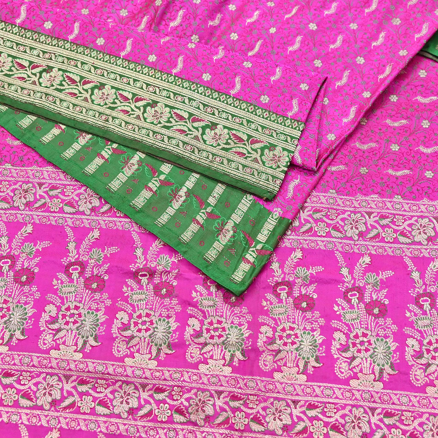 Indian Vintage Sari Heavy Pure Silk Woven Banarasi Brocade Saree Fabric 5Yd Ethnic Dress making Crafting Bollywood Dress Designing Zari