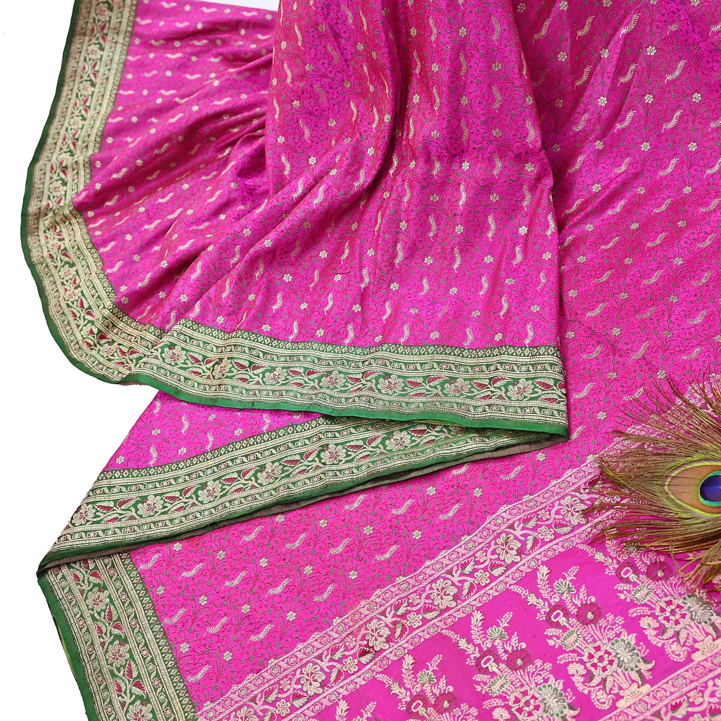 Indian Vintage Sari Heavy Pure Silk Woven Banarasi Brocade Saree Fabric 5Yd Ethnic Dress making Crafting Bollywood Dress Designing Zari