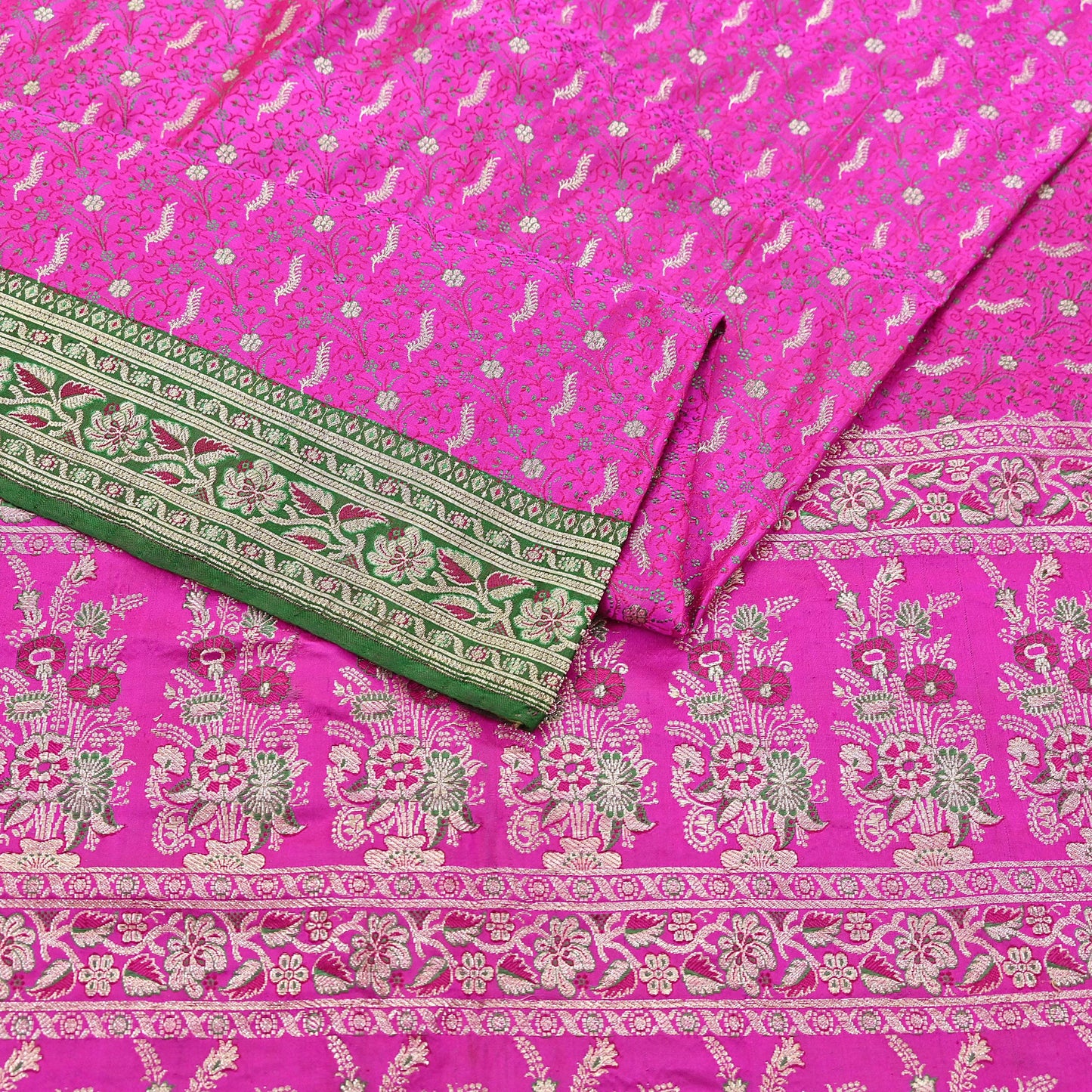 Indian Vintage Sari Heavy Pure Silk Woven Banarasi Brocade Saree Fabric 5Yd Ethnic Dress making Crafting Bollywood Dress Designing Zari
