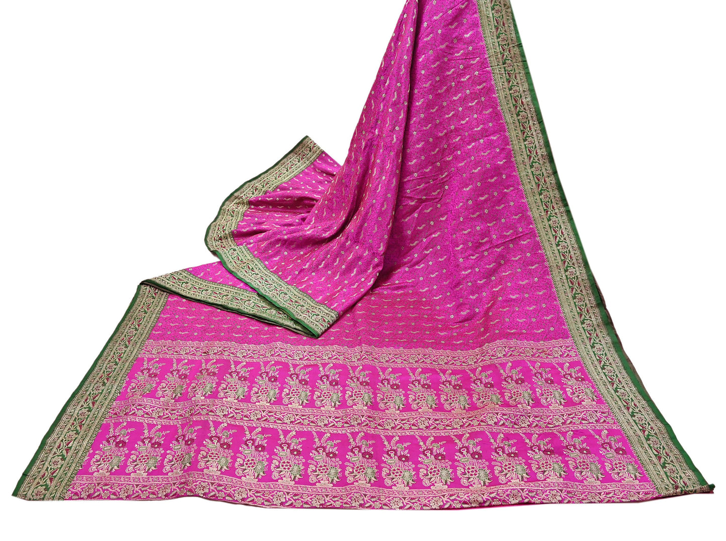 Indian Vintage Sari Heavy Pure Silk Woven Banarasi Brocade Saree Fabric 5Yd Ethnic Dress making Crafting Bollywood Dress Designing Zari