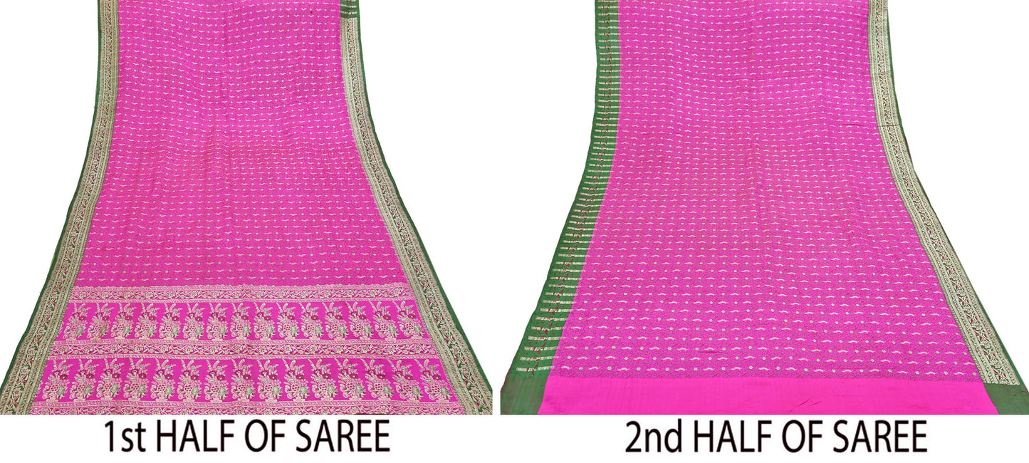 Indian Vintage Sari Heavy Pure Silk Woven Banarasi Brocade Saree Fabric 5Yd Ethnic Dress making Crafting Bollywood Dress Designing Zari
