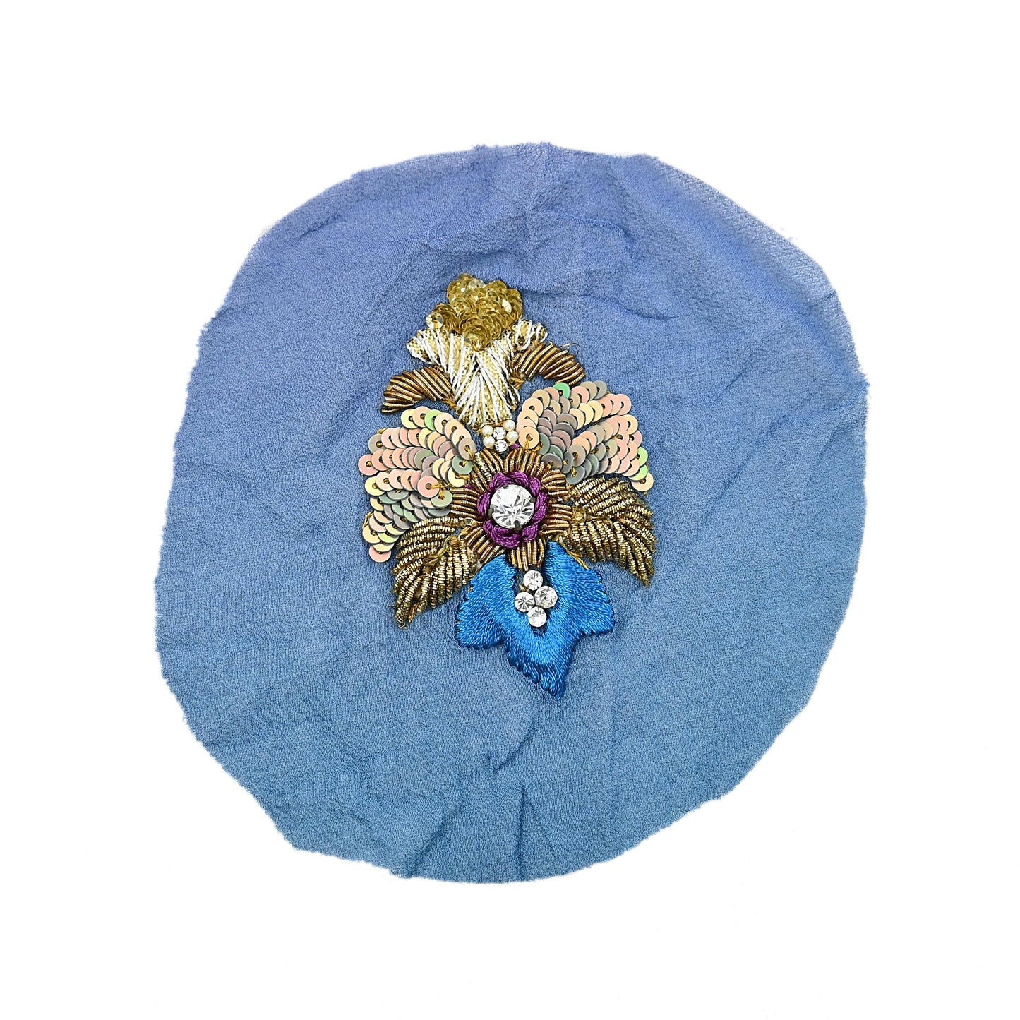 Indian Vintage Purple & Blue Pure Georgette Silk Appliques Set of 5 Hand-Embroidered Patches with Zardozi, Dabka ,for Craft Journals 3x2.5"