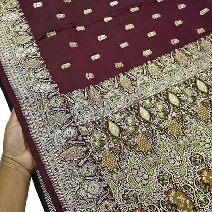 Indian Vintage Sari Heavy Wedding Pure Satin Silk Woven Banarasi Brocade Saree Zari 5Yd Dress Making Craft Fabric Upcycle Crafting
