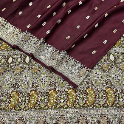Indian Vintage Sari Heavy Wedding Pure Satin Silk Woven Banarasi Brocade Saree Zari 5Yd Dress Making Craft Fabric Upcycle Crafting