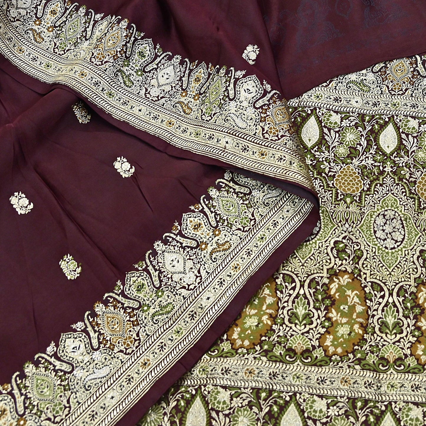 Indian Vintage Sari Heavy Wedding Pure Satin Silk Woven Banarasi Brocade Saree Zari 5Yd Dress Making Craft Fabric Upcycle Crafting