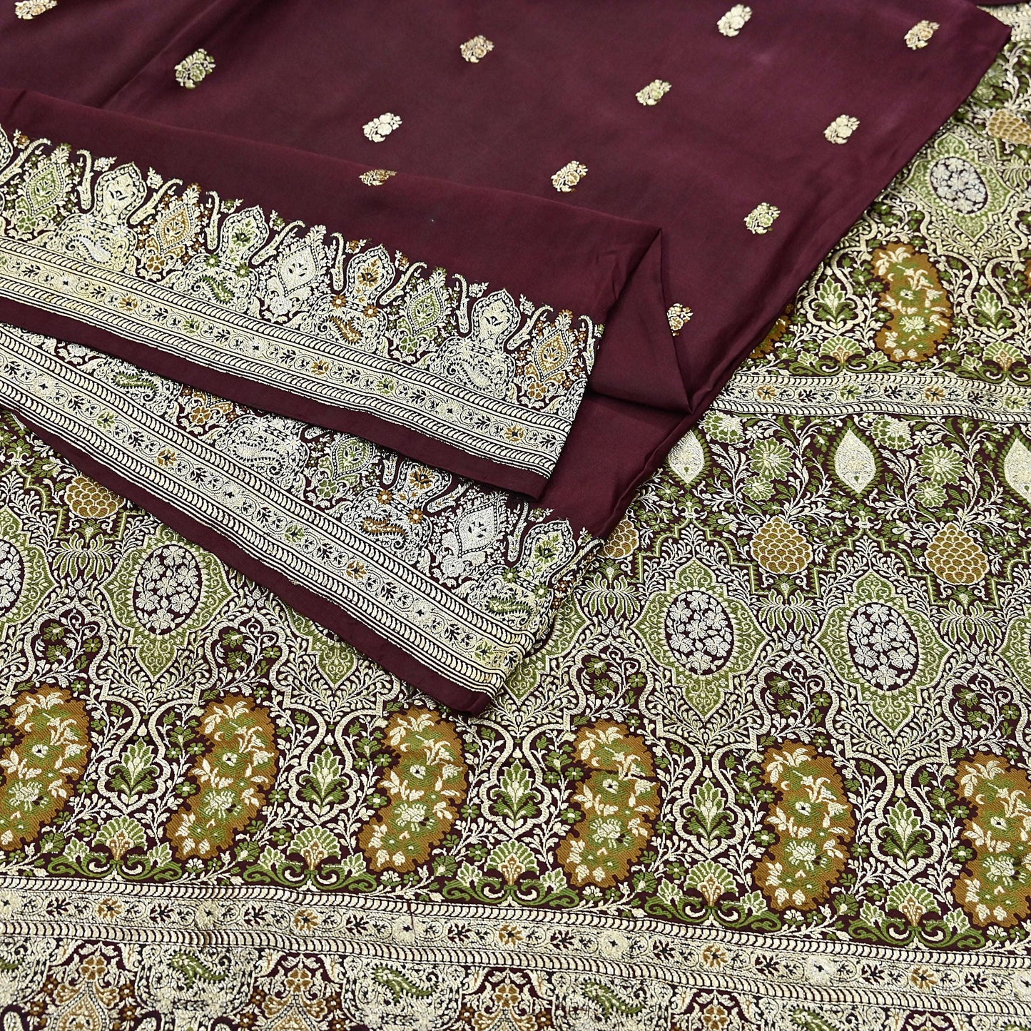 Indian Vintage Sari Heavy Wedding Pure Satin Silk Woven Banarasi Brocade Saree Zari 5Yd Dress Making Craft Fabric Upcycle Crafting