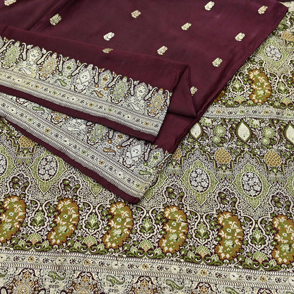 Indian Vintage Sari Heavy Wedding Pure Satin Silk Woven Banarasi Brocade Saree Zari 5Yd Dress Making Craft Fabric Upcycle Crafting