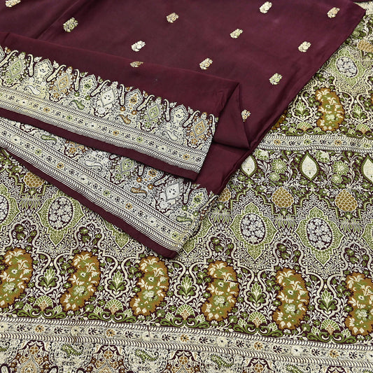 Indian Vintage Sari Heavy Wedding Pure Satin Silk Woven Banarasi Brocade Saree Zari 5Yd Dress Making Craft Fabric Upcycle Crafting