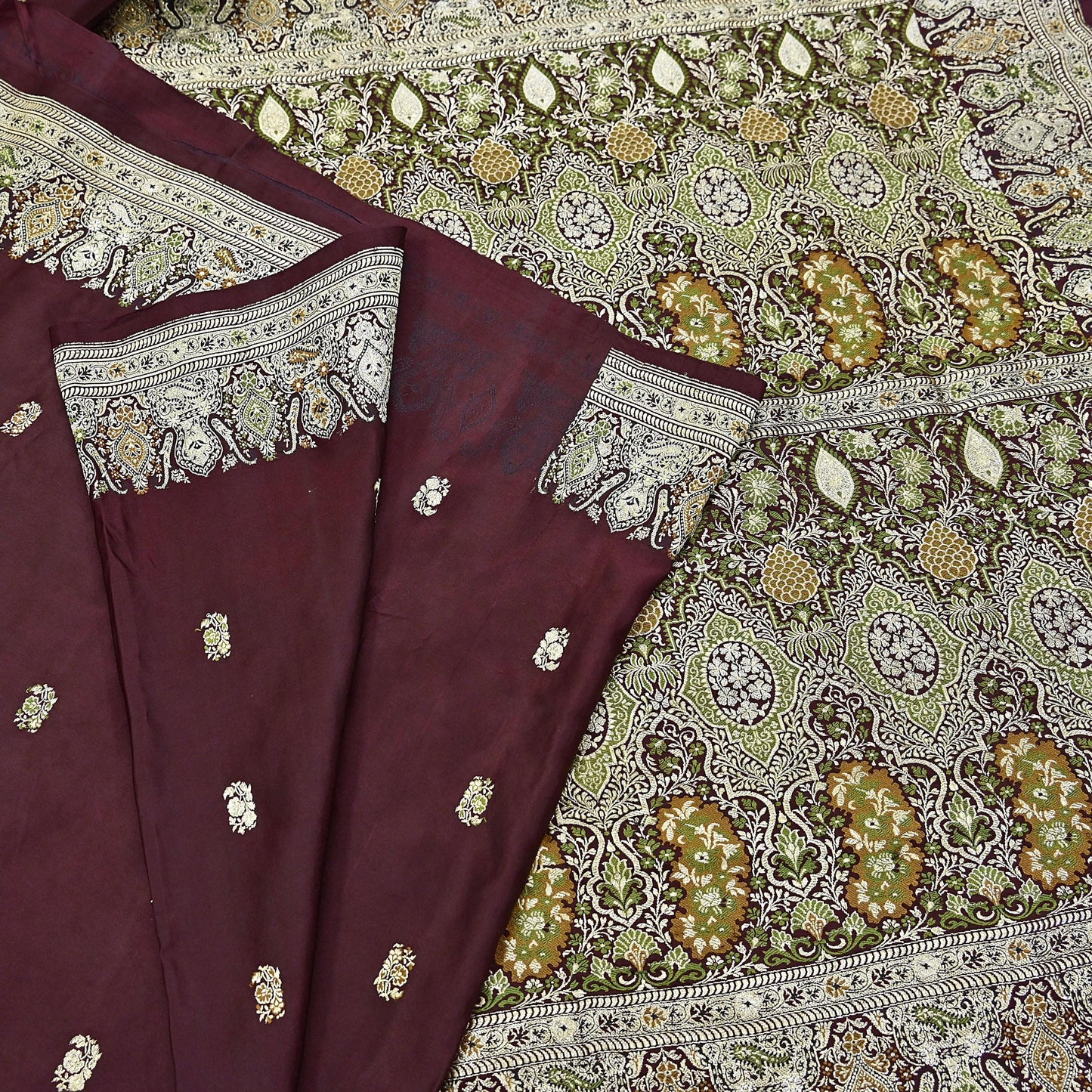 Indian Vintage Sari Heavy Wedding Pure Satin Silk Woven Banarasi Brocade Saree Zari 5Yd Dress Making Craft Fabric Upcycle Crafting