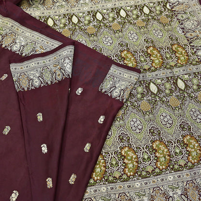 Indian Vintage Sari Heavy Wedding Pure Satin Silk Woven Banarasi Brocade Saree Zari 5Yd Dress Making Craft Fabric Upcycle Crafting