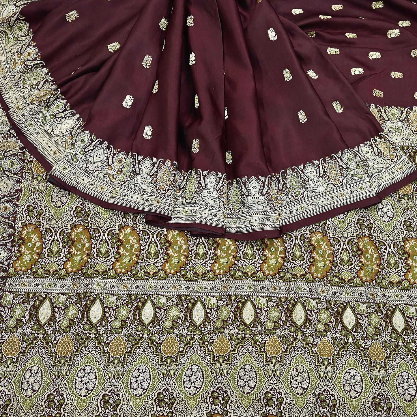 Indian Vintage Sari Heavy Wedding Pure Satin Silk Woven Banarasi Brocade Saree Zari 5Yd Dress Making Craft Fabric Upcycle Crafting