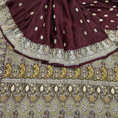 Indian Vintage Sari Heavy Wedding Pure Satin Silk Woven Banarasi Brocade Saree Zari 5Yd Dress Making Craft Fabric Upcycle Crafting