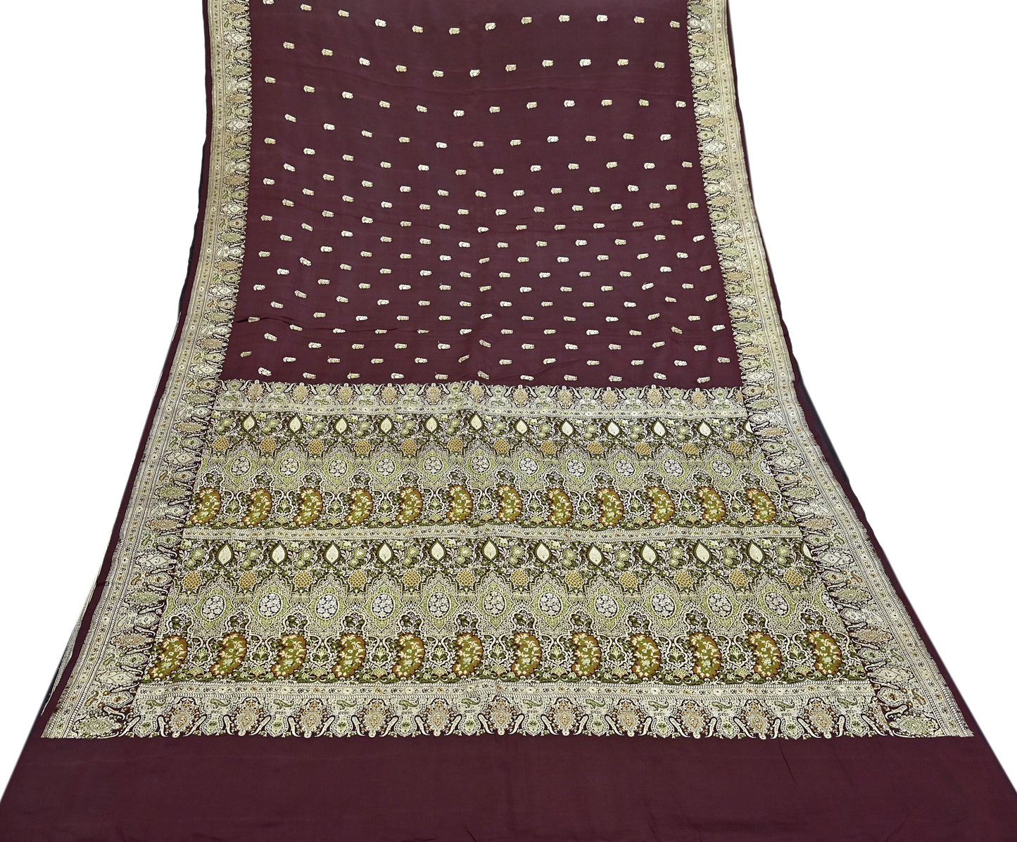 Indian Vintage Sari Heavy Wedding Pure Satin Silk Woven Banarasi Brocade Saree Zari 5Yd Dress Making Craft Fabric Upcycle Crafting