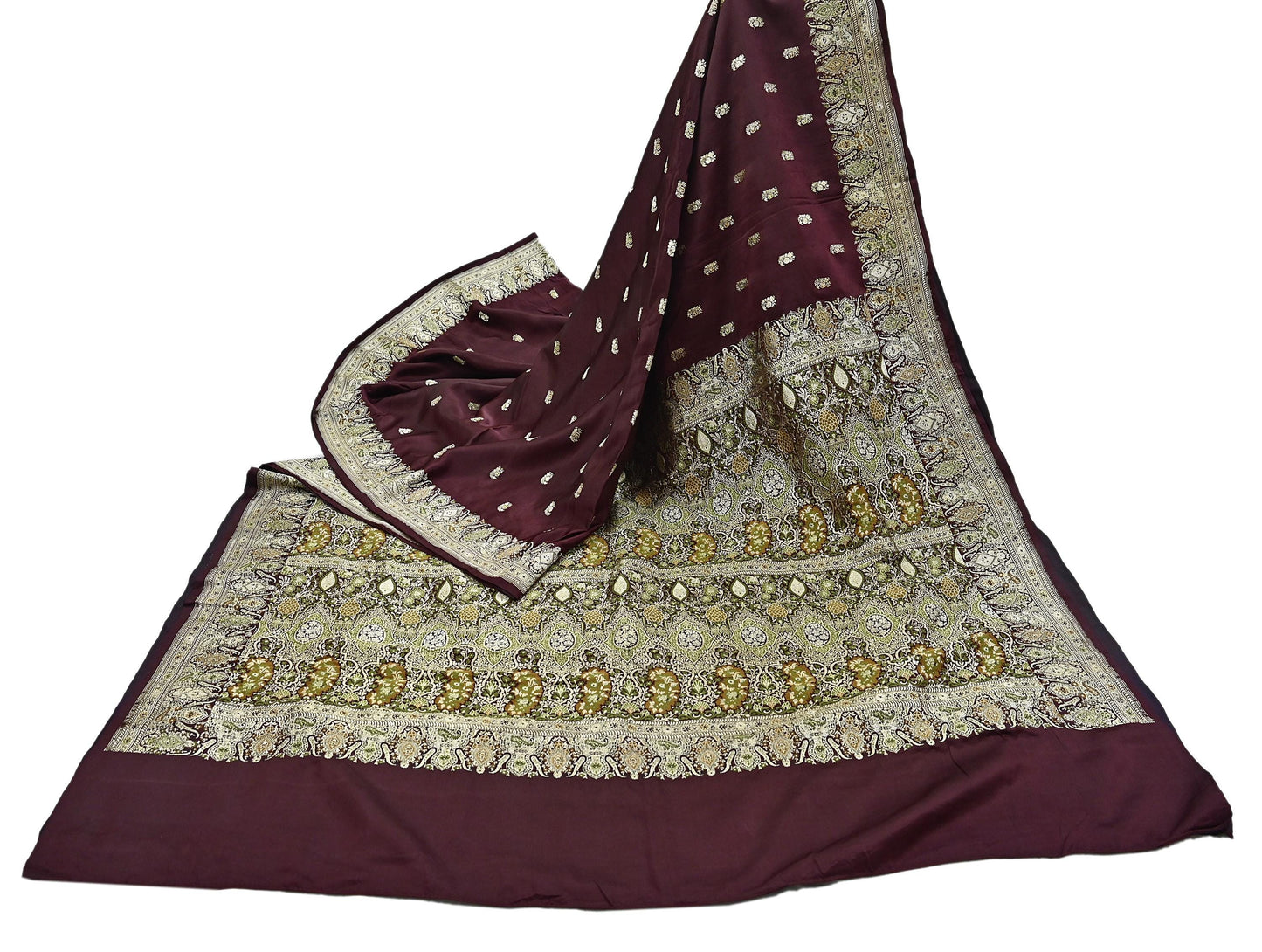 Indian Vintage Sari Heavy Wedding Pure Satin Silk Woven Banarasi Brocade Saree Zari 5Yd Dress Making Craft Fabric Upcycle Crafting