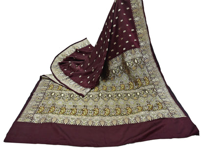 Indian Vintage Sari Heavy Wedding Pure Satin Silk Woven Banarasi Brocade Saree Zari 5Yd Dress Making Craft Fabric Upcycle Crafting