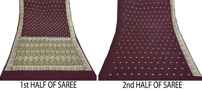 Indian Vintage Sari Heavy Wedding Pure Satin Silk Woven Banarasi Brocade Saree Zari 5Yd Dress Making Craft Fabric Upcycle Crafting