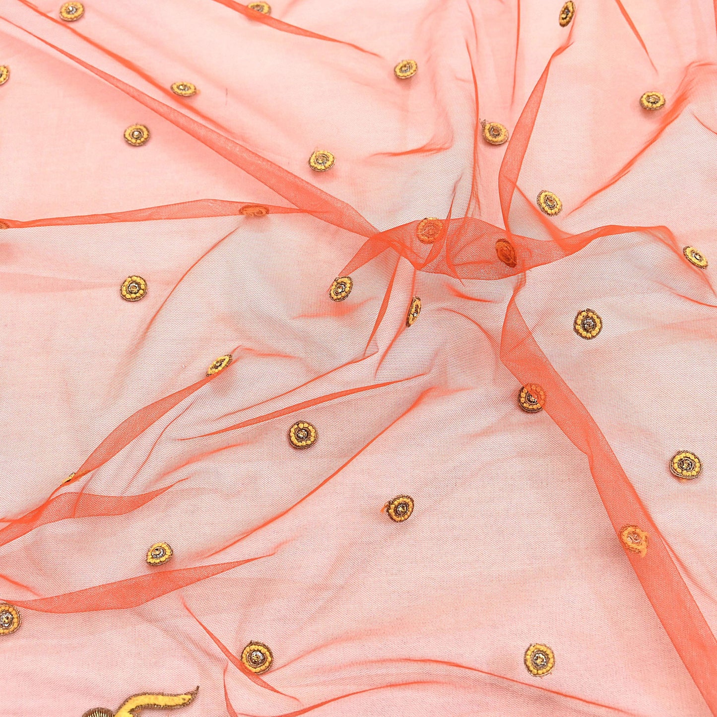 Indian Vintage Heavy Orange Net/Mesh/ Velvet Hand Embroidered Dupatta Designer By Anamika Khanna Bridal Wear Dabka Zardozi Veil Hijab
