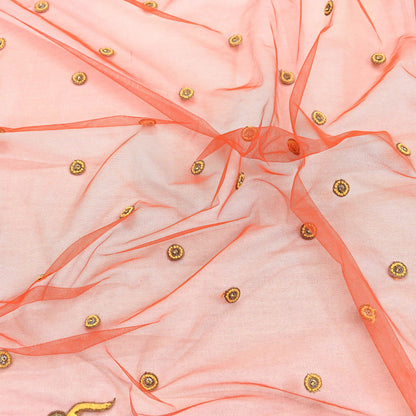 Indian Vintage Heavy Orange Net/Mesh/ Velvet Hand Embroidered Dupatta Designer By Anamika Khanna Bridal Wear Dabka Zardozi Veil Hijab
