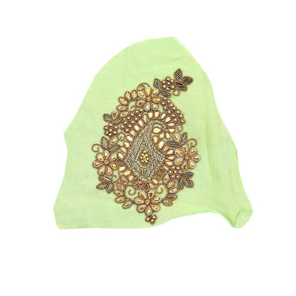 Indian Vintage Green Pure Georgette Silk Appliques Set of 5 Hand-Embroidered Patches with Zardozi, Dabka ,for Craft Journals 5x3.5"